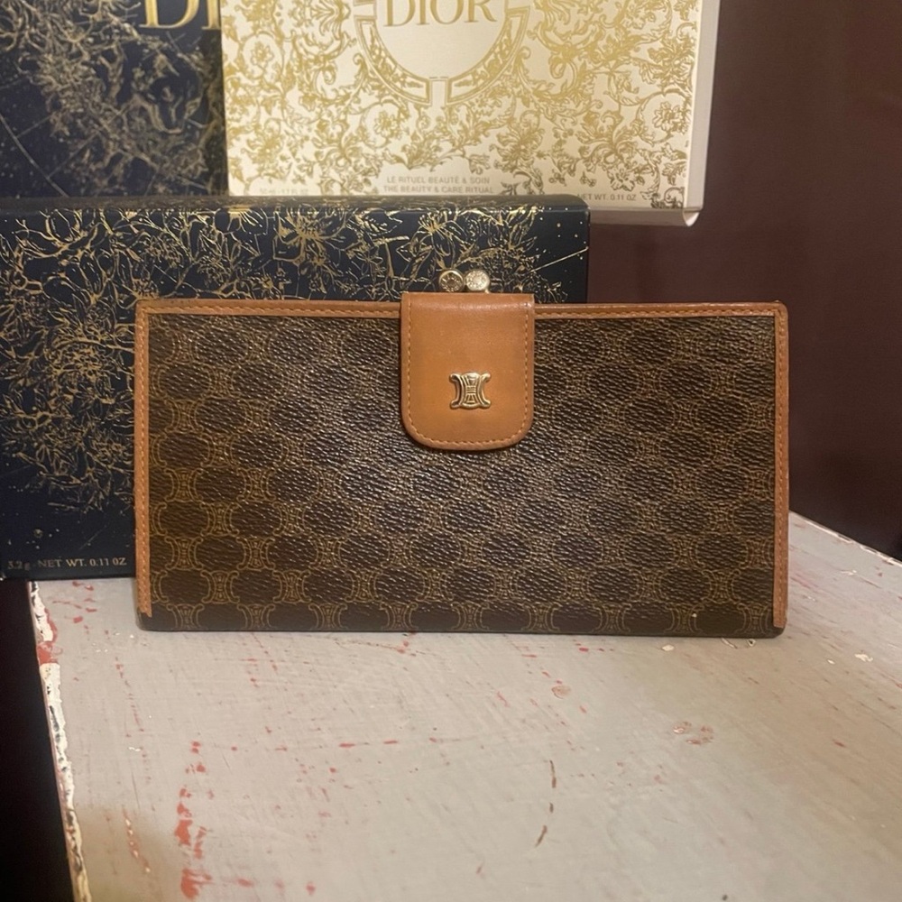 Celine Leather Brown Logo Continental Wallet